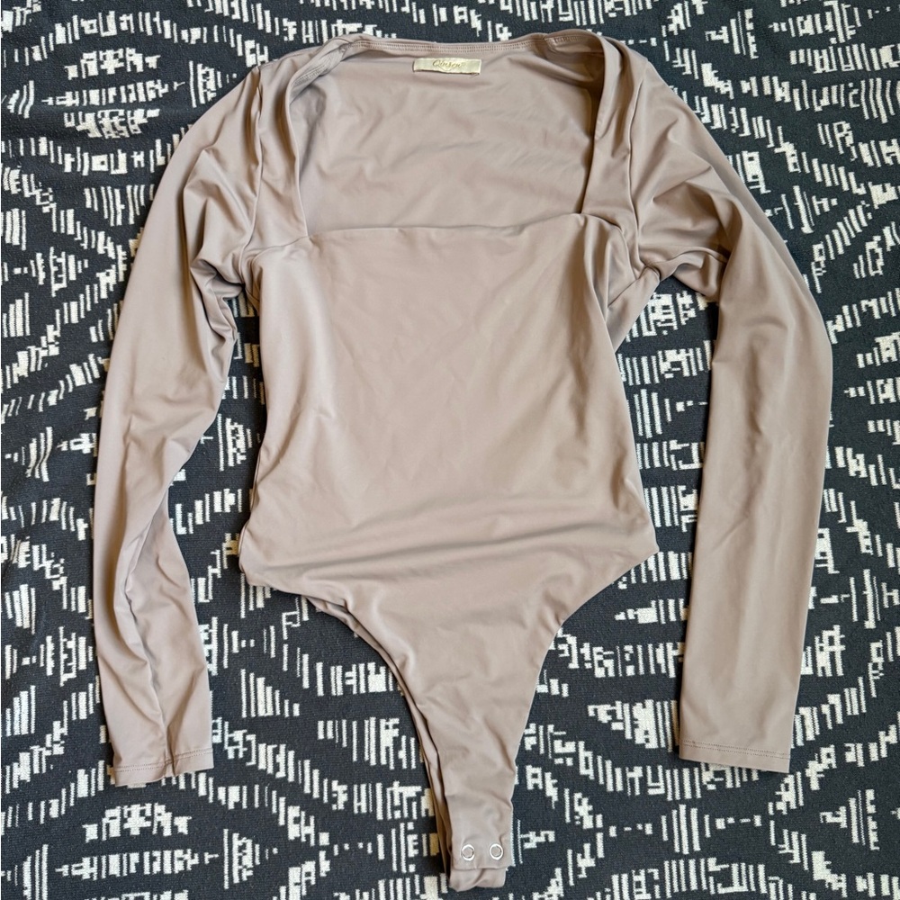 Women’s Long Sleeve Square Neck Taupe Bodysuit